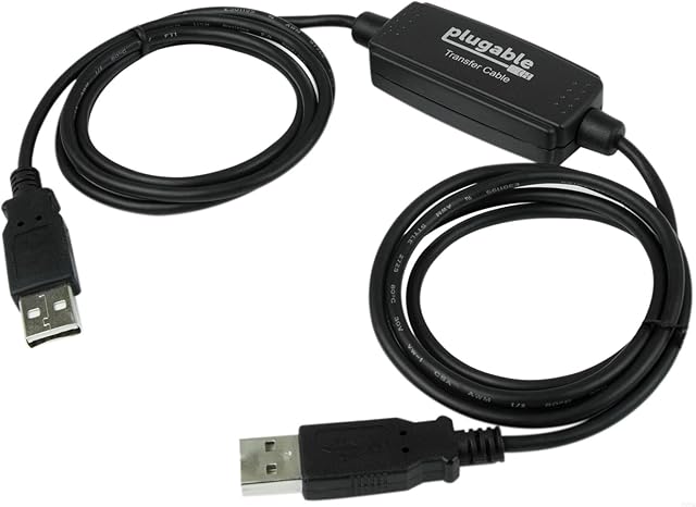 Plugable USB 2.0 Transfer Cable, Unlimited Use, Transfer Data Between 2 Windows PC's, Compatible with Windows 11, 10, 7, XP, Bravura Easy Computer Sync Software Included