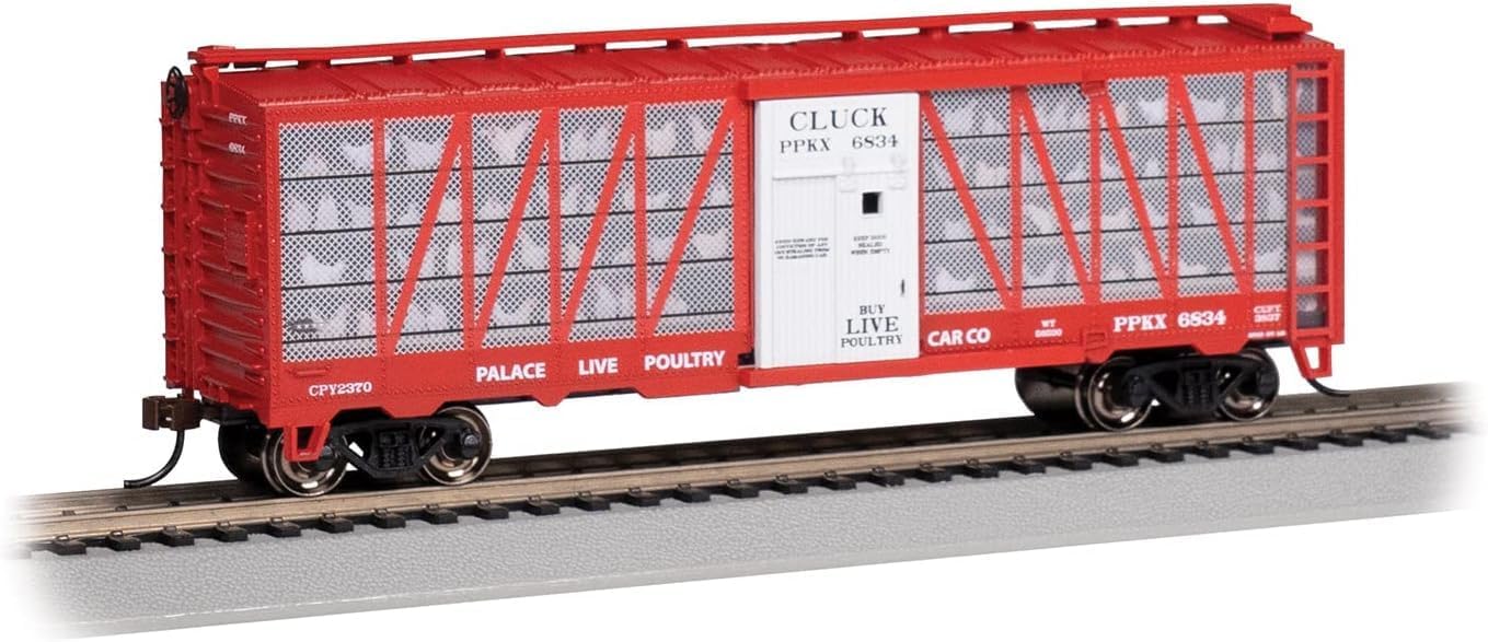 Bachmann Trains - Poultry Transport Car - Palace Live Poultry #6834 - Cluck with Chickens - HO Scale Prototypical Colors