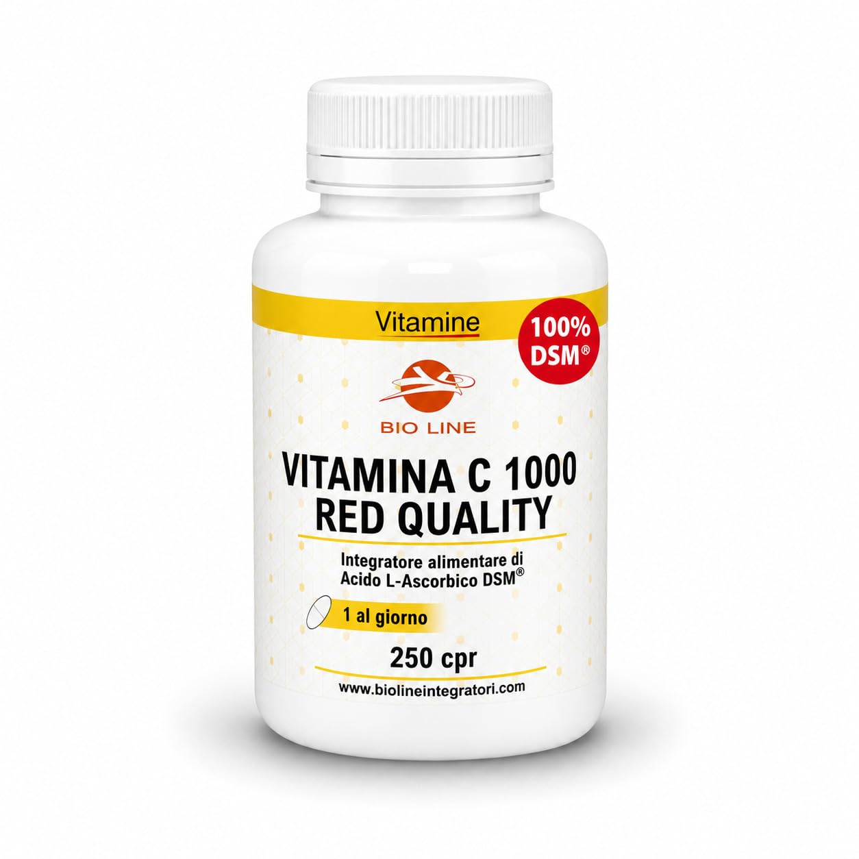 Laboratori Bio Line - Vitamina C 1000 mg DSM (250 Compresse) Integratori Vitamina C Red Quality a Base di Acido Ascorbico DSM, Integratore Difese Immunitarie ad Azione Antiossidante, Made in Italy