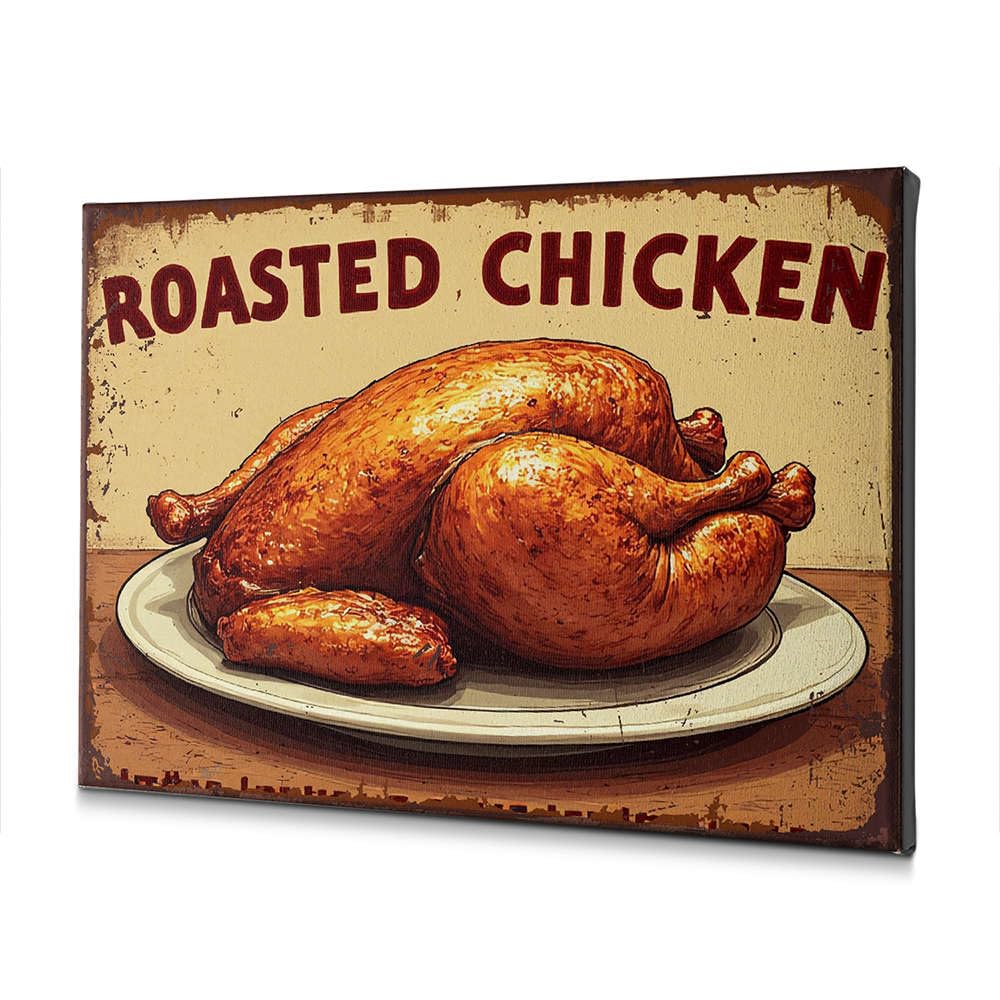 Toile décorative rustique poulet rôti 20x30 cm tableau mural cuisine