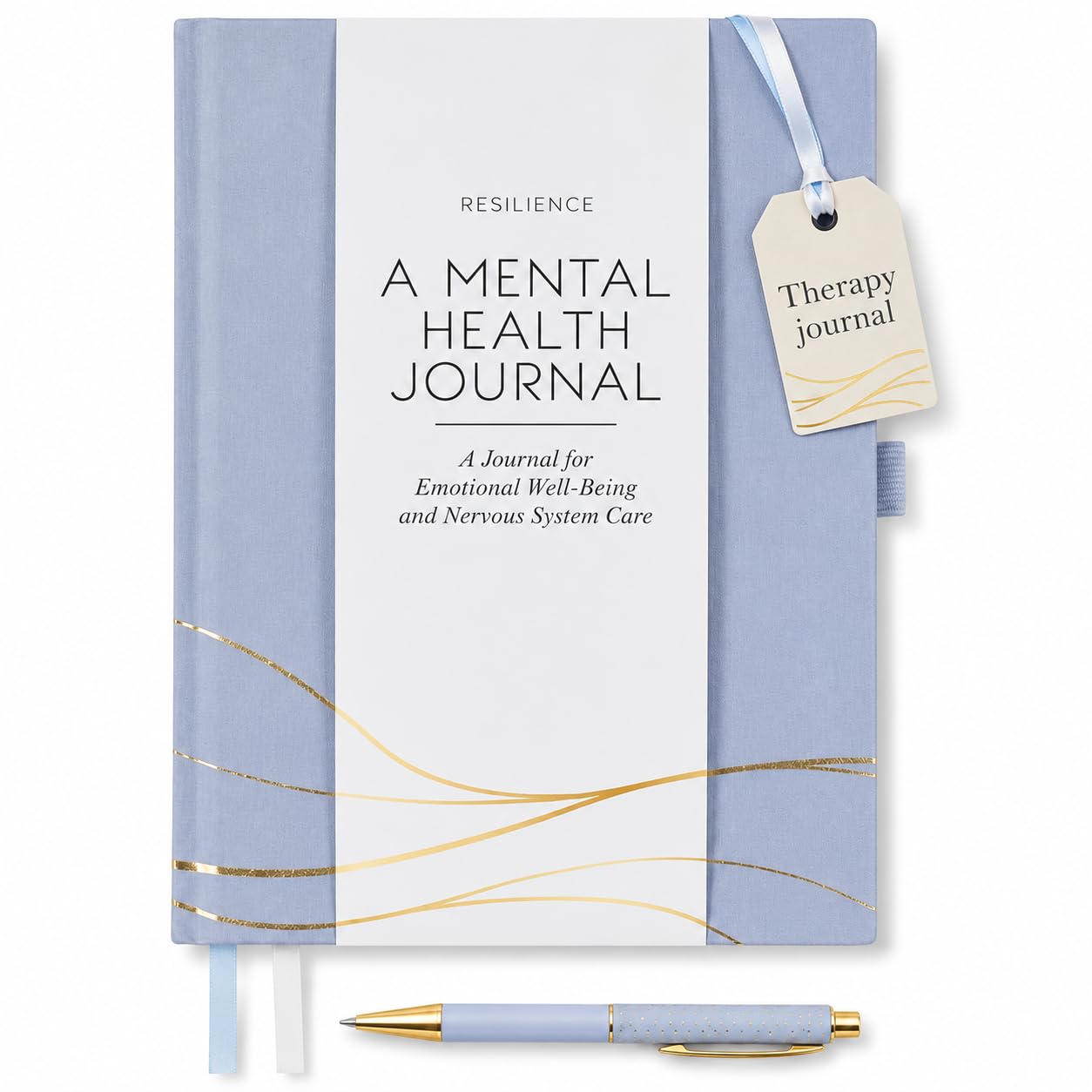 Diario de salud mental para alivio de la ansiedad, manejo del estrés y cuidado personal, indicaciones guiadas para la regulación del sistema nervioso, atención plena y crecimiento personal, azul y