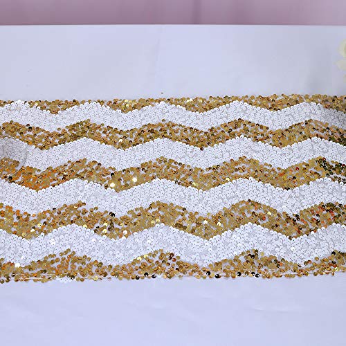 Trlyc 12 By 108-Inch Gold Chevron Sequin Table Runner For Wedding #TOP2