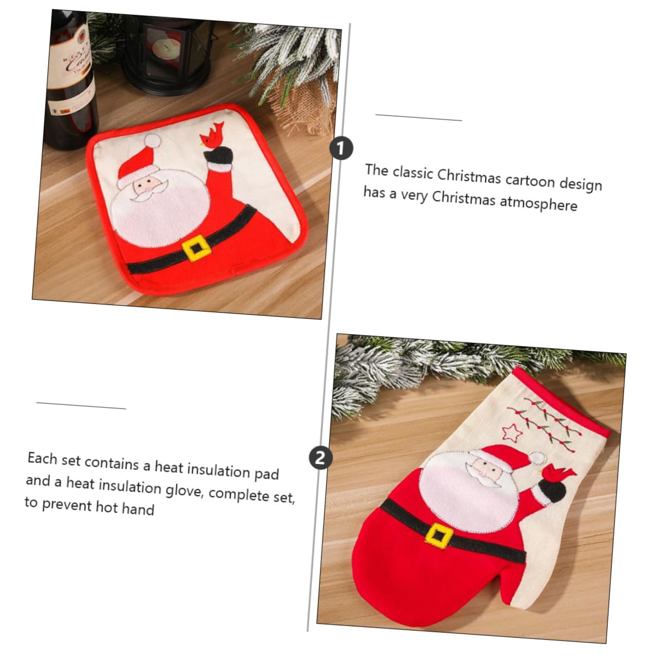 Ciieeo 6 Piezas Guantes aislantes cand Traje de papá Noel Traje de Santa Claus manteles Individuales Guantes de Cocina Almohadilla Accesorios de Cocina