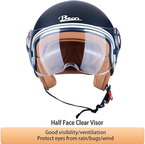 Vista 2 de Open Face Motorcycle Helmet for Adults,DOT Approved - Moped Half Vespa Retro Helmet with Anti-Scratch Visor for Men and Women