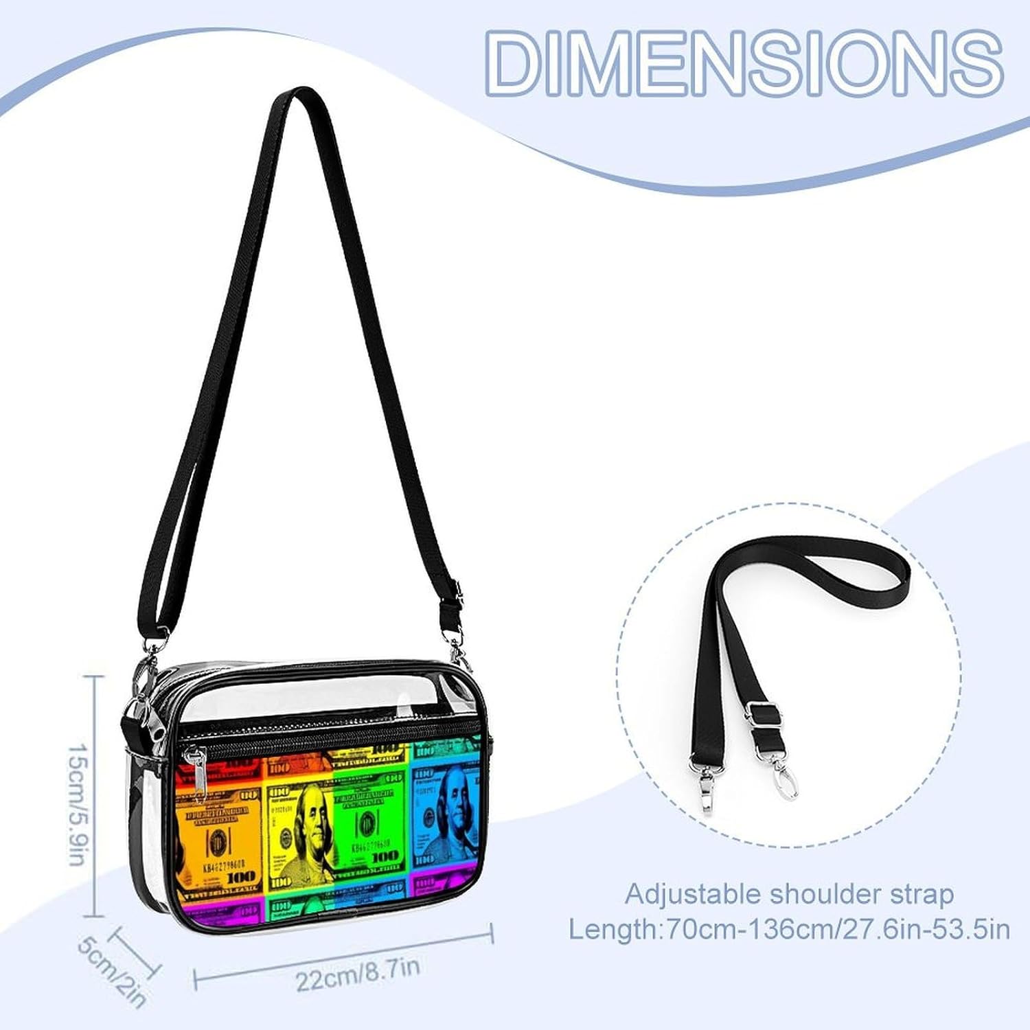 Clear Shoulder Handbag Fashion Waterproof Shoulder Bag With Adjustable Strap - Image 2