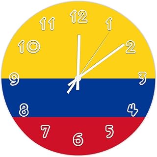 Colombia Round Wall Clock Colombia Flag Silent No Ticking Wall Clocks for Kitchen Bedroom Office Indoor Home Decor