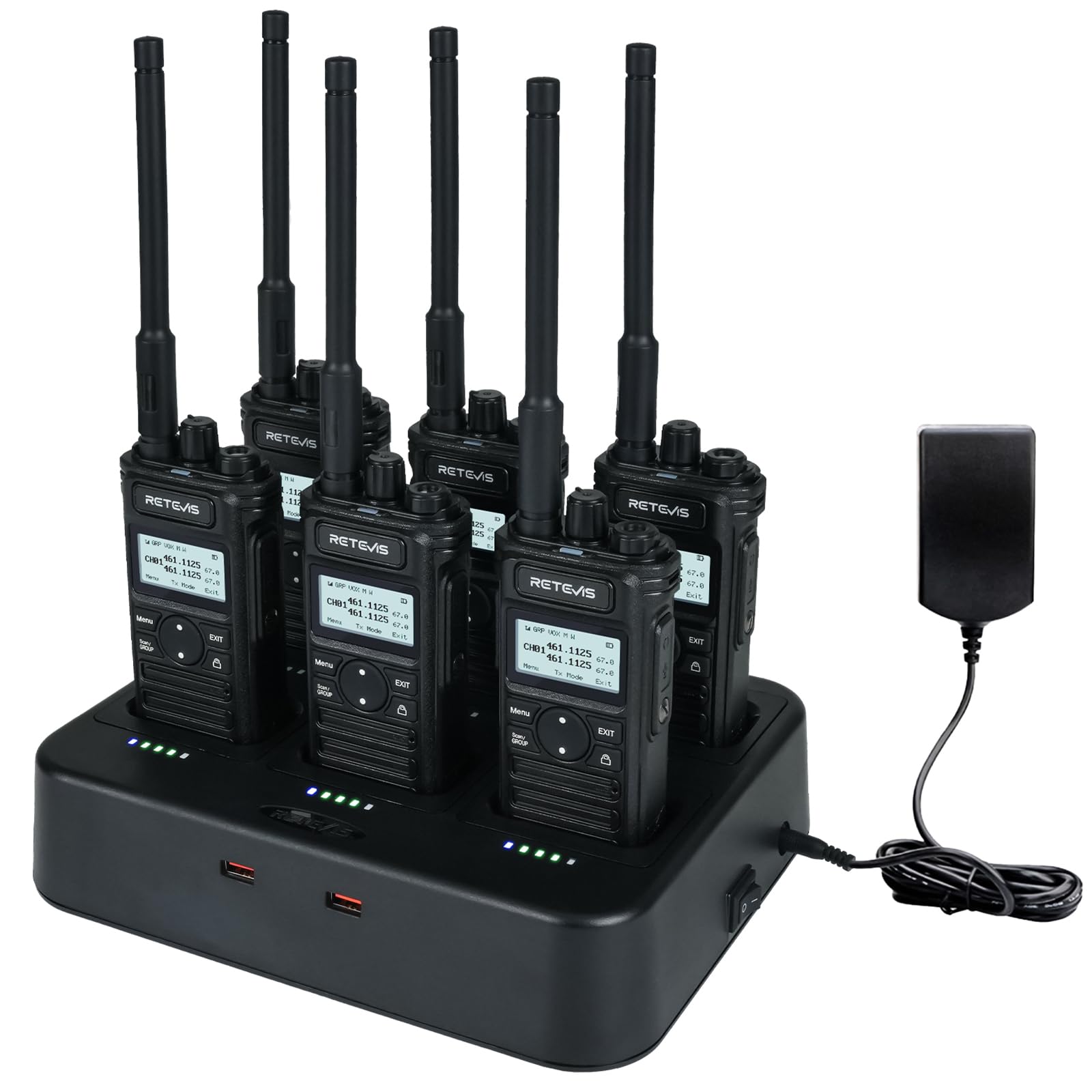 Retevis RT86S Walkie Talkie dla Dorosłych z 6-drożną łAdowarką, Ekranem LCD, 2600 mAh, Połączenia Grupowe, Profesjonalny Radiotelefon Dwukierunkowy Dalekiego Zasięgu dla Firm (6 Sztuk, Czarny)