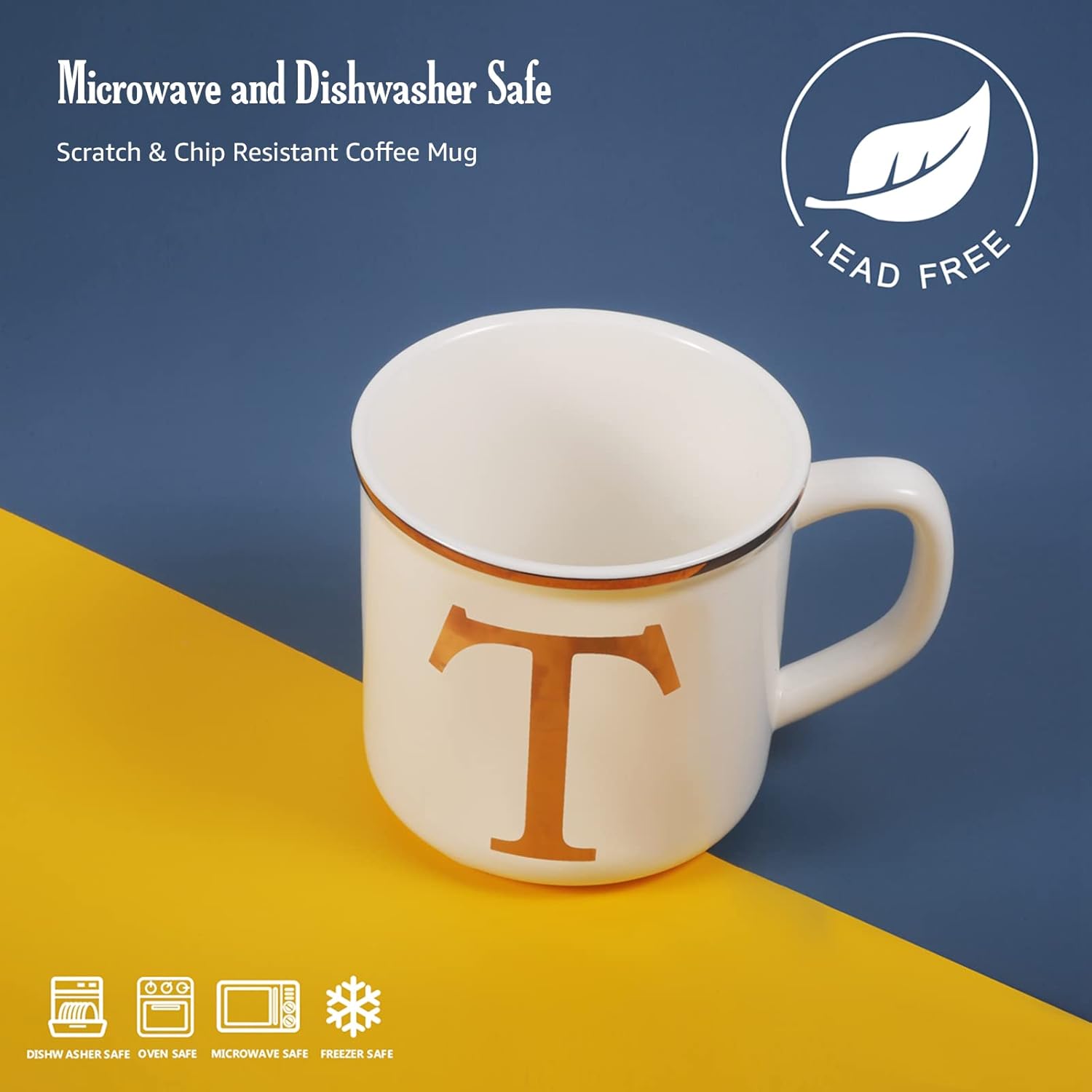 Miicol Ceramic Coffee Mug 16 oz, Monogram Coffee Cup, Golden Initial Tea Mug, Personalized Tea Cup, Unique Gift, Large Mug for Home, Office, Letter T - Image 5