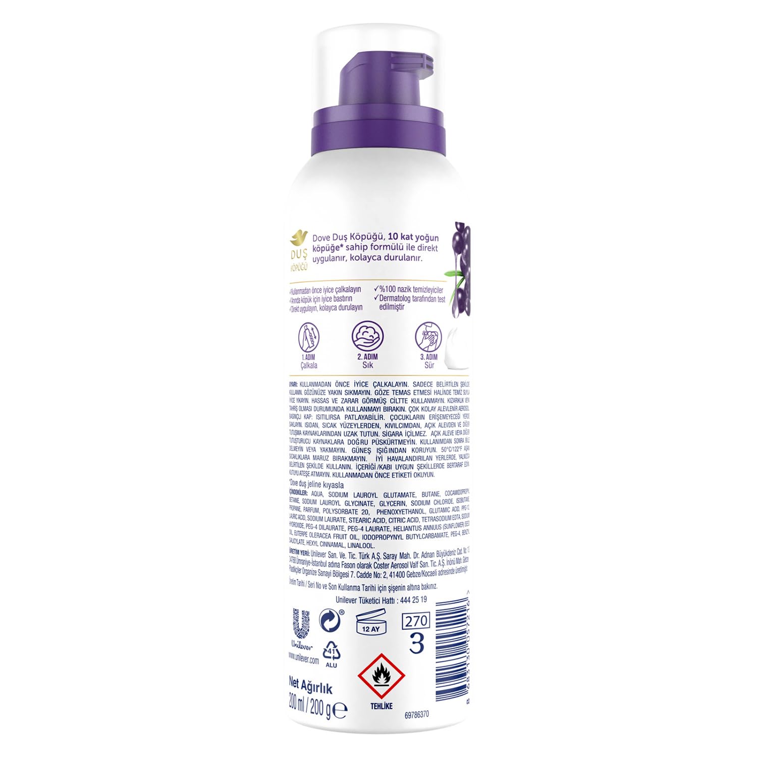 Dove Duş Köpüğü Açai Yağı Yoğun Köpük 200 ml