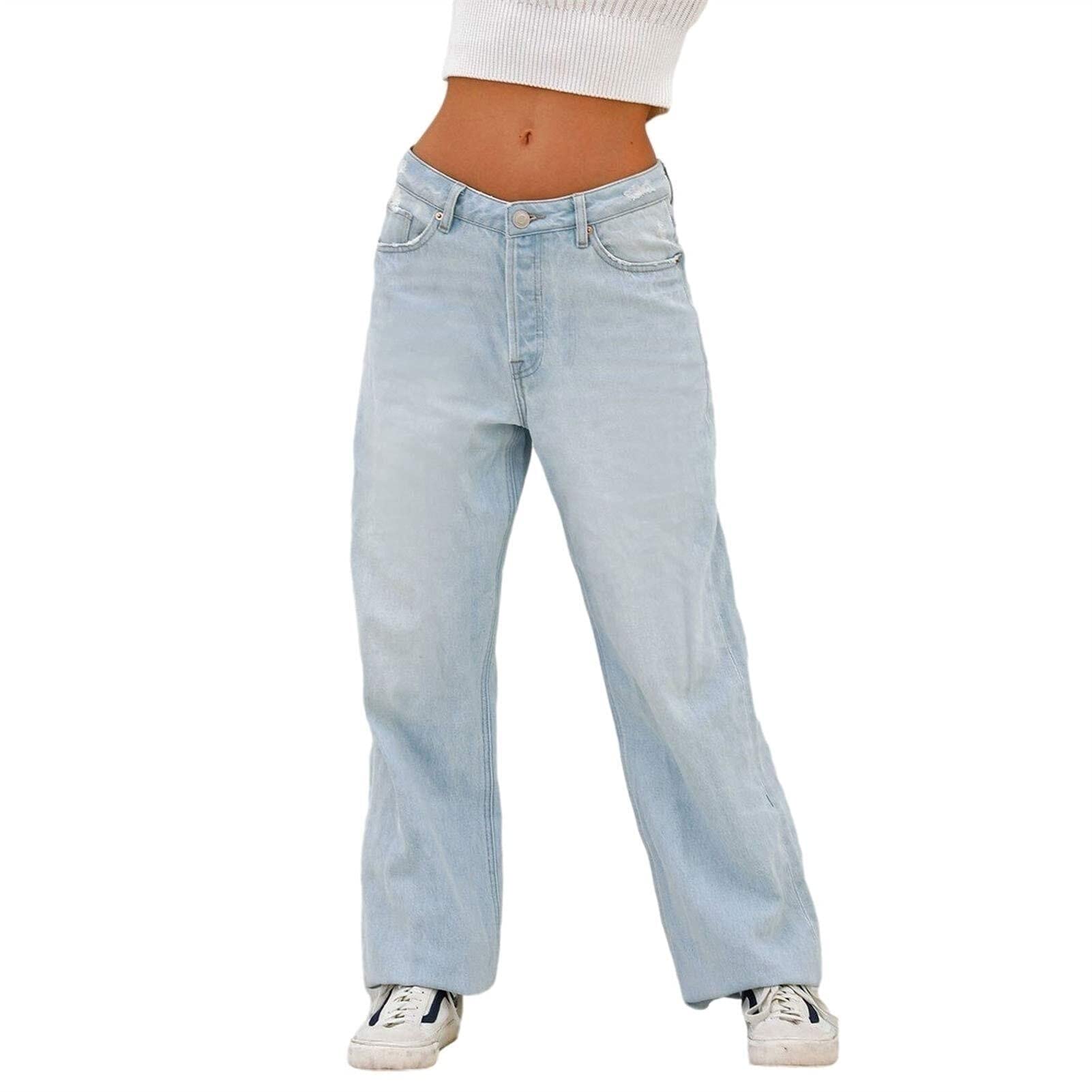 Jeans Boyfriends Taille Haute Pour Femmes Pantalon Long En Denim À Jambe Large Avec Poches Dżinsy damskie