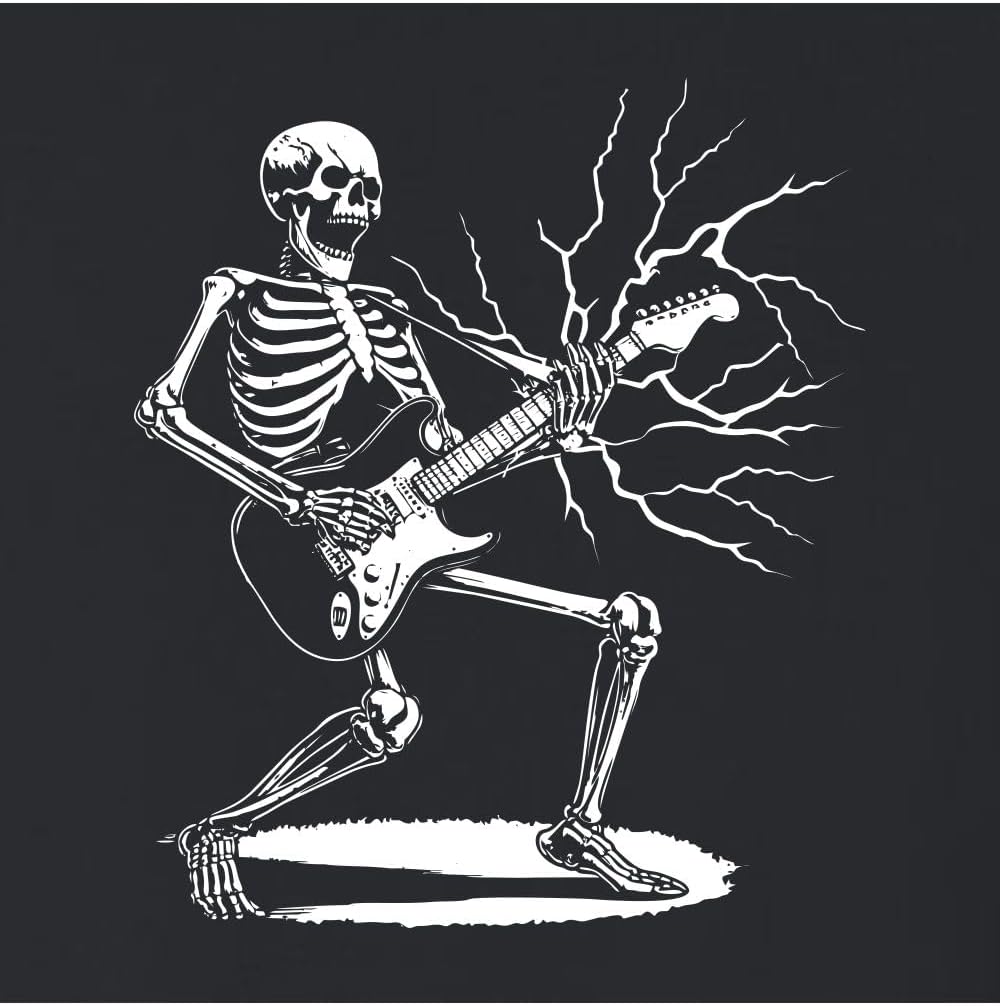 Go All Out Rock & Roll Skeleton Shredding Playing Guitar Band Mens Women Youth Sweatshirt Hoodie