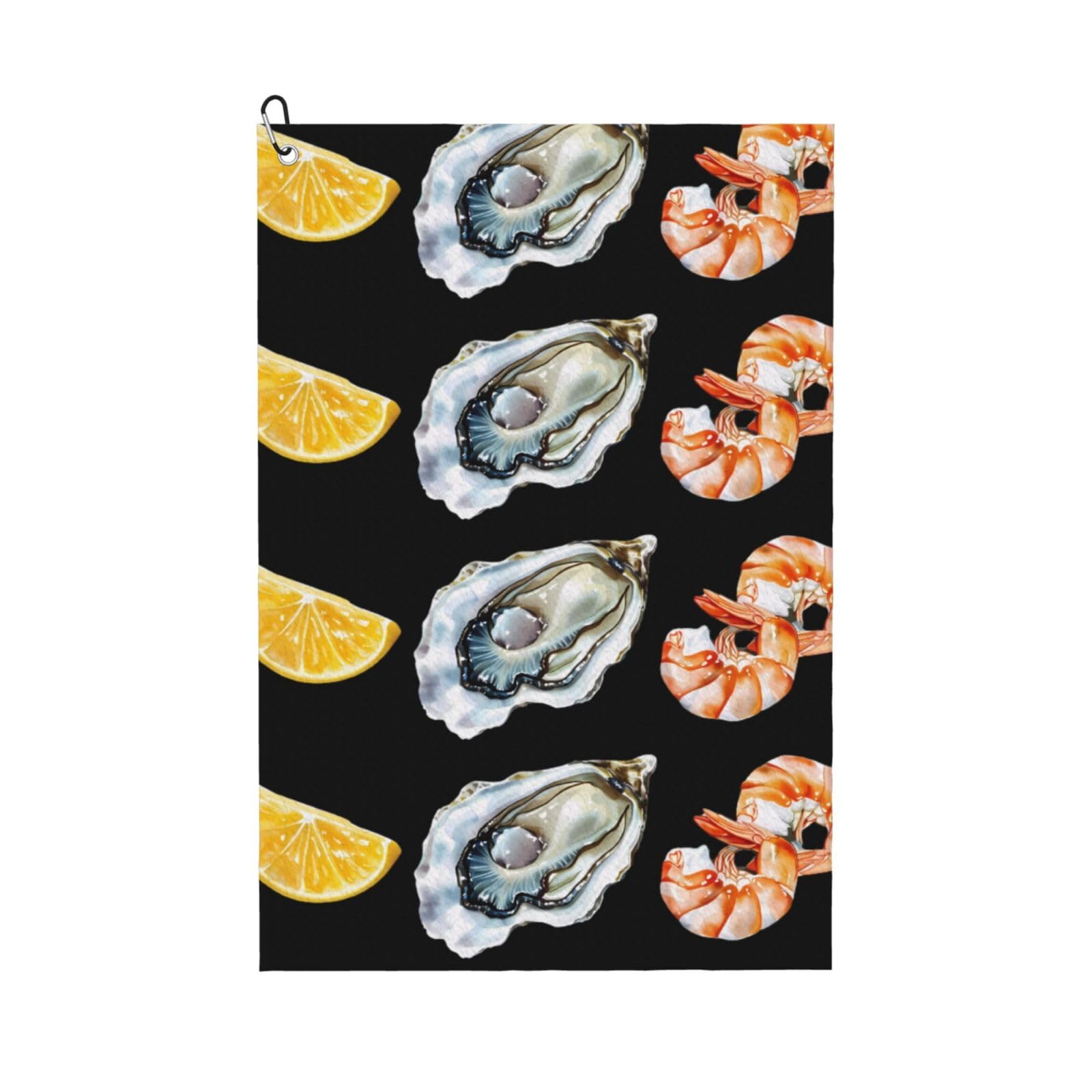 peiyeety Oyster Shrimp Lemon Seafood Microfiber Golf Towel with Carabiner Clip, 16x24 Inch Absorbent Waffle Weave Towel for Golf Bags