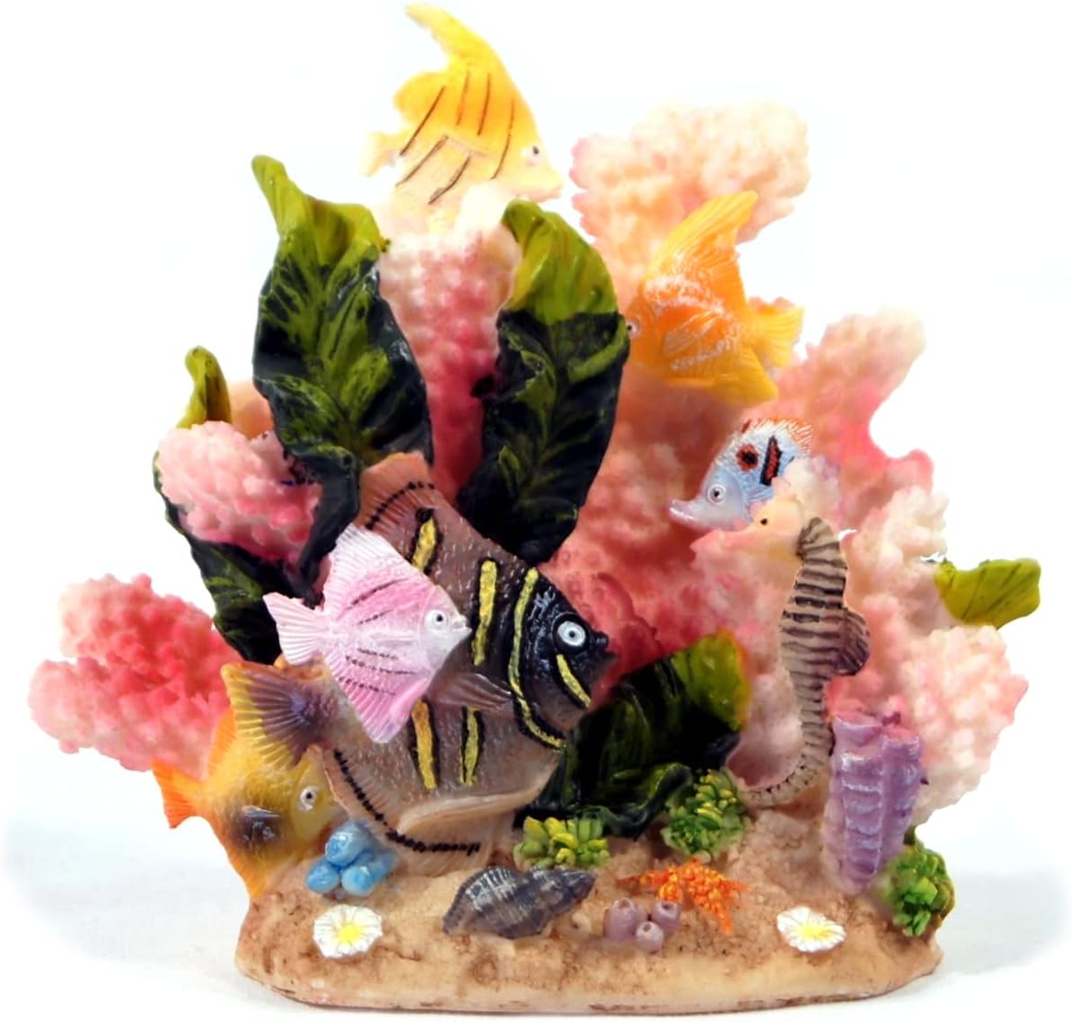 Amazon.com: Hand Painted Tropical Fish on Coral Reef Sculpture Figurine ...