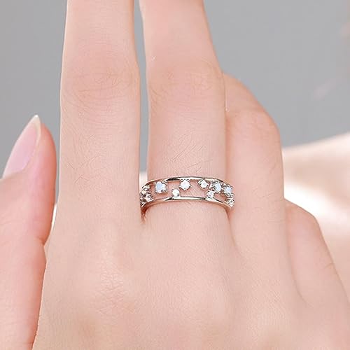 Vista 2 de Anillos de promesa, anillos de matrimonio para mujer 9K14K oro blanco banda hueca con ópalo redondo azul