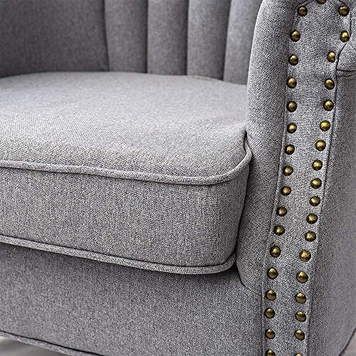 Image of Wing Chair for Living Room Bedroom - High Back Cushioned Lounge Single Seater Sofa with Arm Rest - Luxury Rest Chair (Grey New)