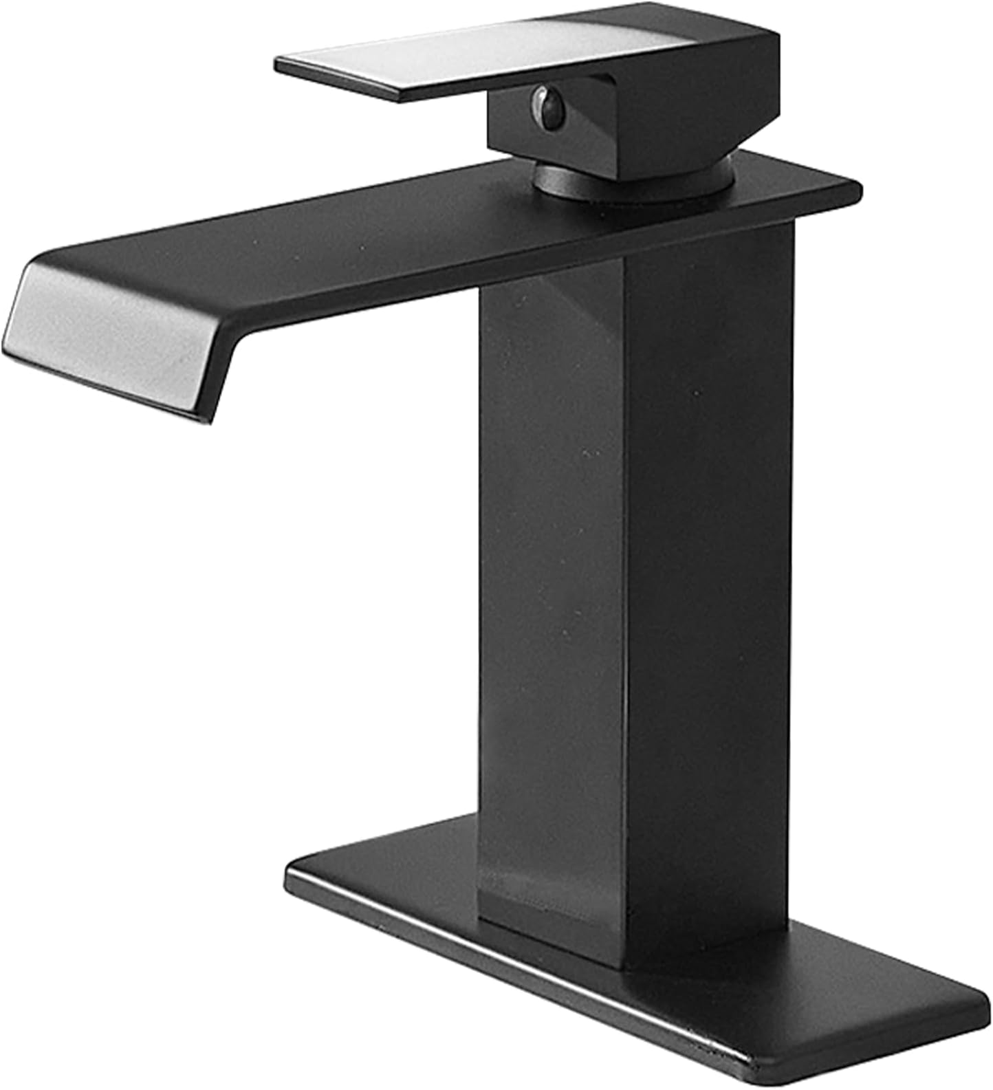 BWE Black Bathroom Faucet with Supply Line Waterfall Single-Handle One Hole Lavatory Sink Mixer Tap Deck Mounted Matte Black