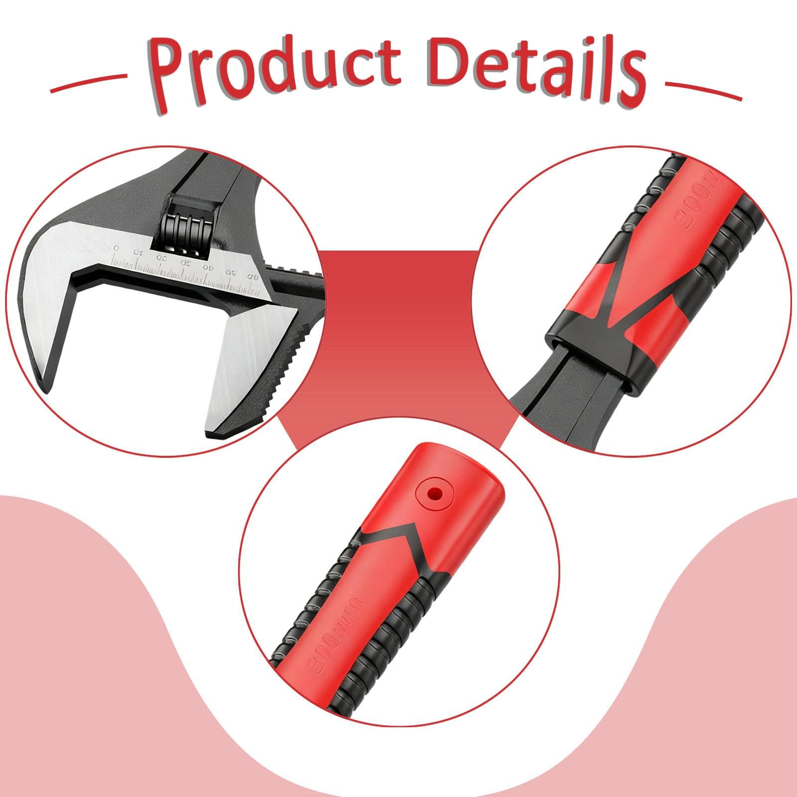 KESOTO Clé à Molette avec Ouverture Grande Réglable Outil de Plombier Polyvalent En Acier Carbone Utilisation Facile Poignée Ergonomique Adaptée pour Réparat, Ouverture de 65 Mm