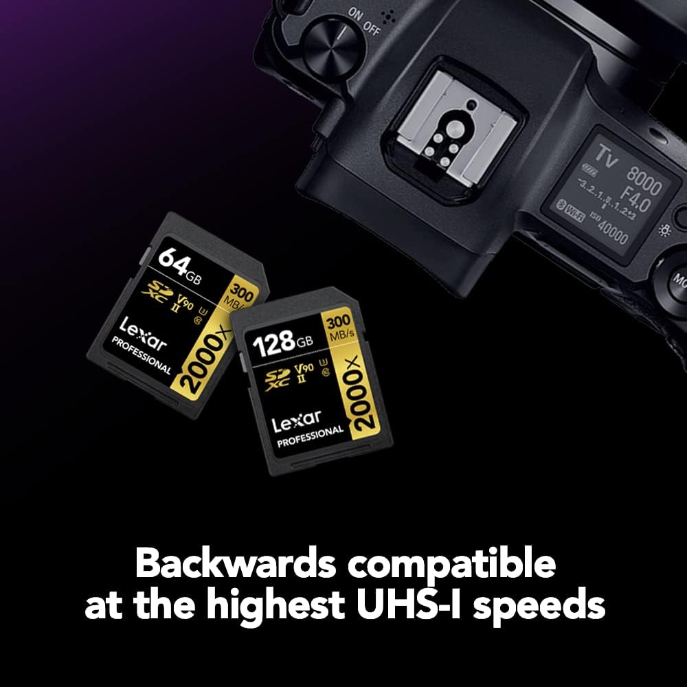 Lexar Professional 2000x 64GB SDXC UHS-II Memory Card, C10, U3, V90, Full-HD & 8K Video, Up To 300MB/s Read, for DSLR, Cinema-Quality Video Cameras (LSD2000064G-BNNNU) : Electronics