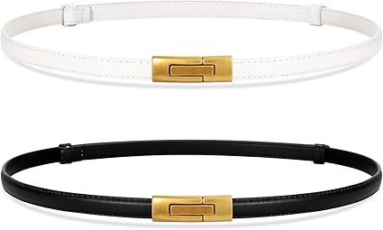 SANSTHS 2 Pack Thin Ladies Waist Belt for Dresses Jeans Pants, Skinny Womens Belt with Antique Gold Buckle