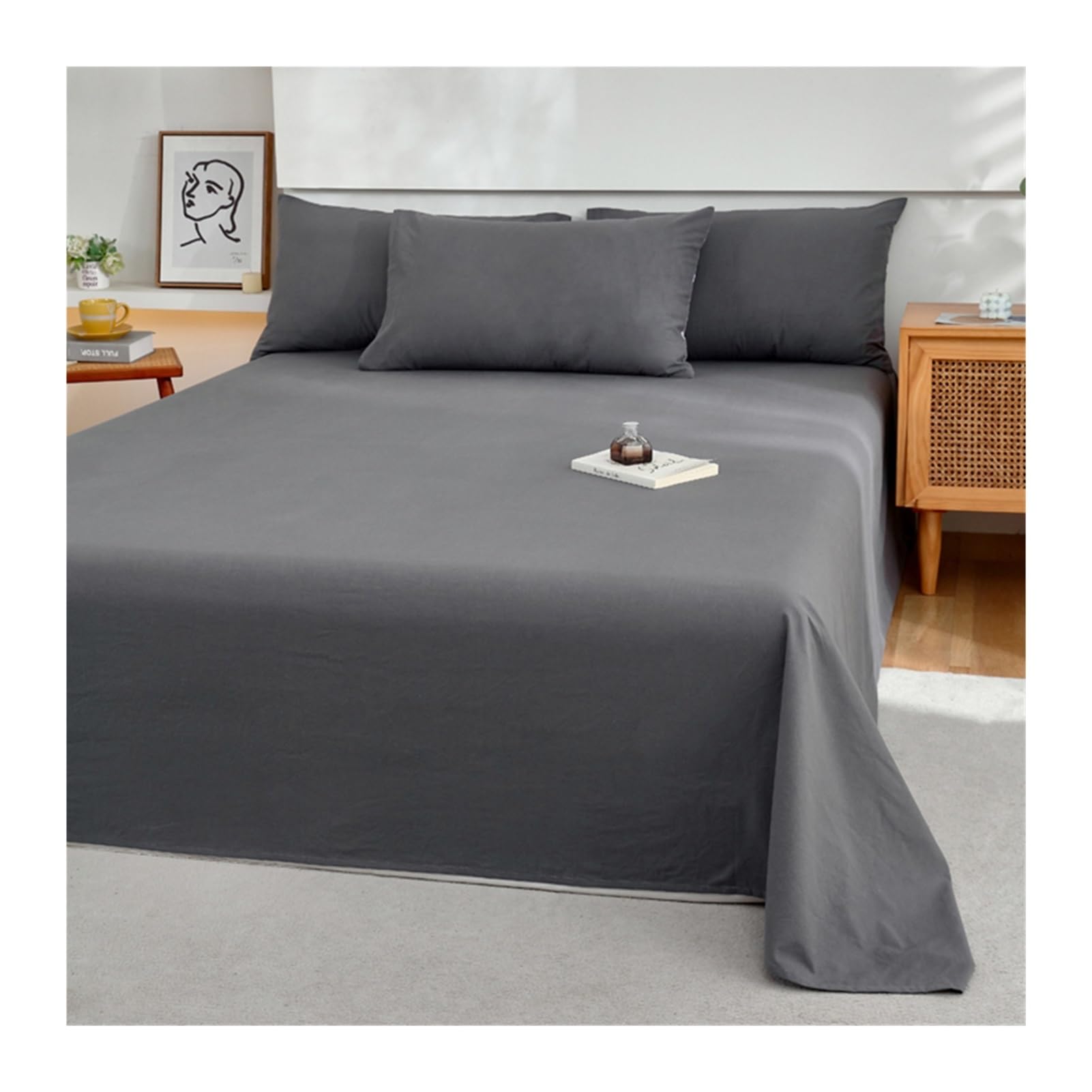 Drap plat en coton lavé haut de gamme durable et hypoallergénique