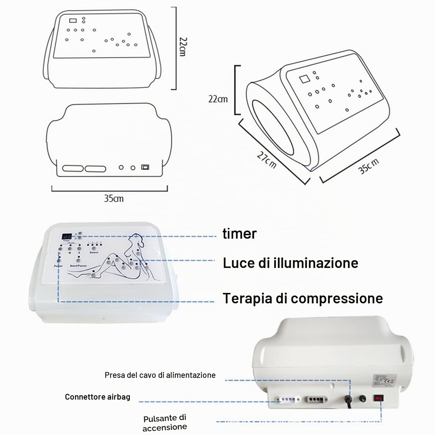 Pressoterapia Linfodrenaggio Professionale per Centro Estetico,Macchinario 16 Camere d'Aria Gambe E Braccia Addome,Tuta per Compressione d'Aria,Apparecchio per Riduzione Cellulite
