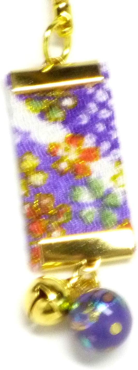 Kutani japanese porcelain【strap】with cellphone, Phone Cases, Keys, Cameras kaga yuzen style purple attached small bell