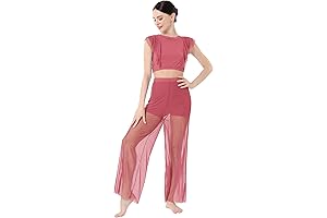 Women's Criss-Cross Crop Top and Flowing Mesh Pants Dance Costume