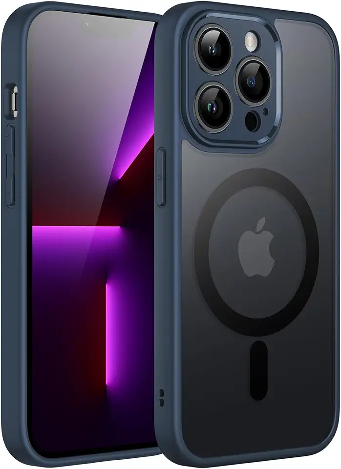 JETech Capa Magnético para iPhone 13 Pro Max 6,7 Polegadas Compatível com MagSafe, Case Capinha Translúcido Fosco Verso Lente Câmera Proteção Total Fina à Prova de Choque Tampa (Marinha)