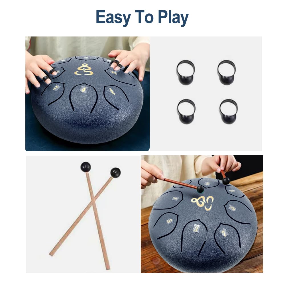 Steel Tongue Drum 6 Zoll 8 Noten C-Dur Stahltrommeln Regenglocke für Draußen Percussion Instrument mit Schlagzeug Schlägel und Tragetasche