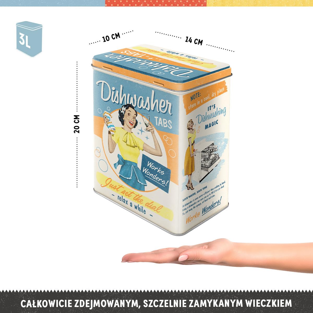 Nostalgic-Art Retro puszka L, 3 l, Dishwasher Tabs – Pomysł na prezent do domu, duży pojemnik z metalu na tabletki do zmywarki, Styl vintage