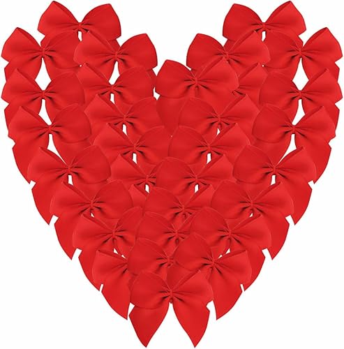 50 piezas mini lazos de cinta de satén de 1.6 pulgadas para manualidades, pequeños lazos rojos para decoración de Navidad Embalishement (1.6"-Rojo)