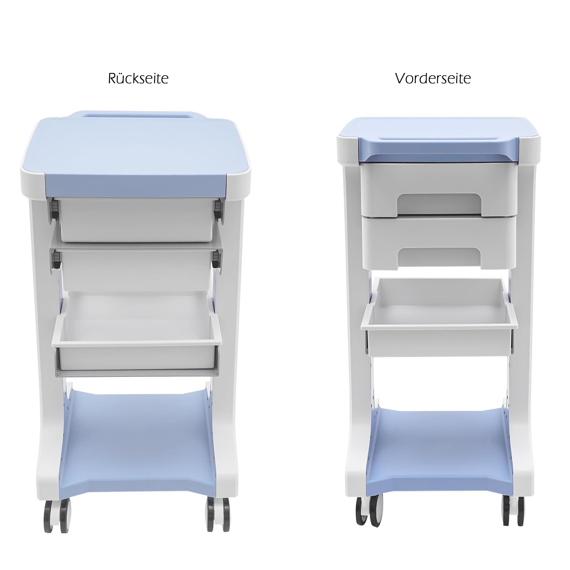 OUKANING Carrello medico con 2 cassetti, 41 x 41 x 67 cm, carrello da 50 kg, con vano portaoggetti, carrello per cosmetici, 4 ruote universali per parrucchiere, colore blu