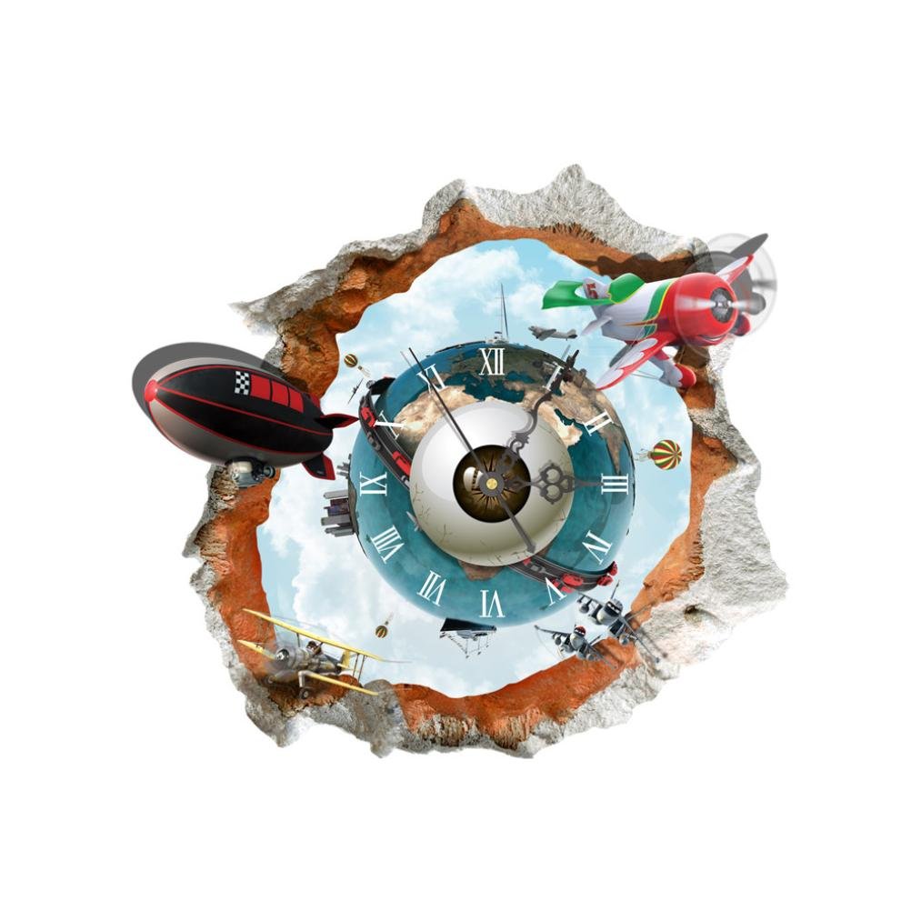 Lonsbo DIY 3D Wall Stickers Clock World Earth Wall Decal