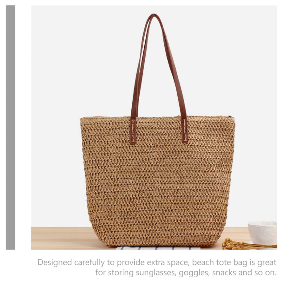 Hohopeti Borsa Tote Estiva Intrecciata in Paglia per Donna Borsa da Spiaggia Capiente e Leggera Casual per Vacanze Escursioni e Uso Quotidiano