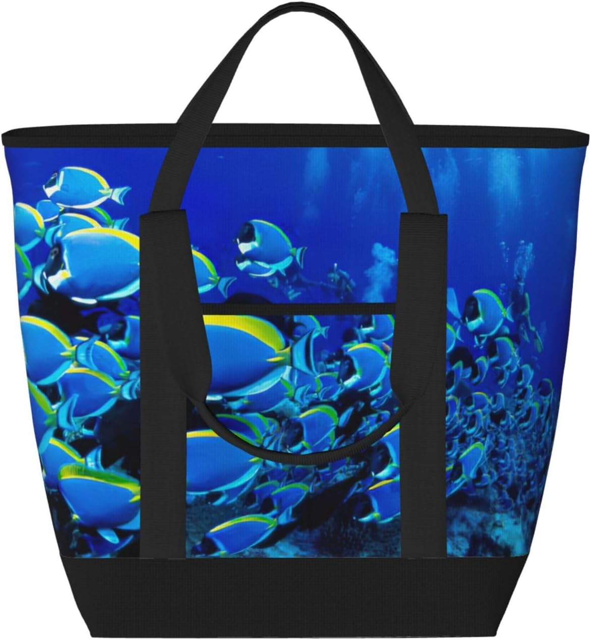 Blue Fishes Ocean Print Large Cooler Bag Tote Bag,Reusable Grocery Bag,Lunch Box Bag, For Picnic Beach Camping