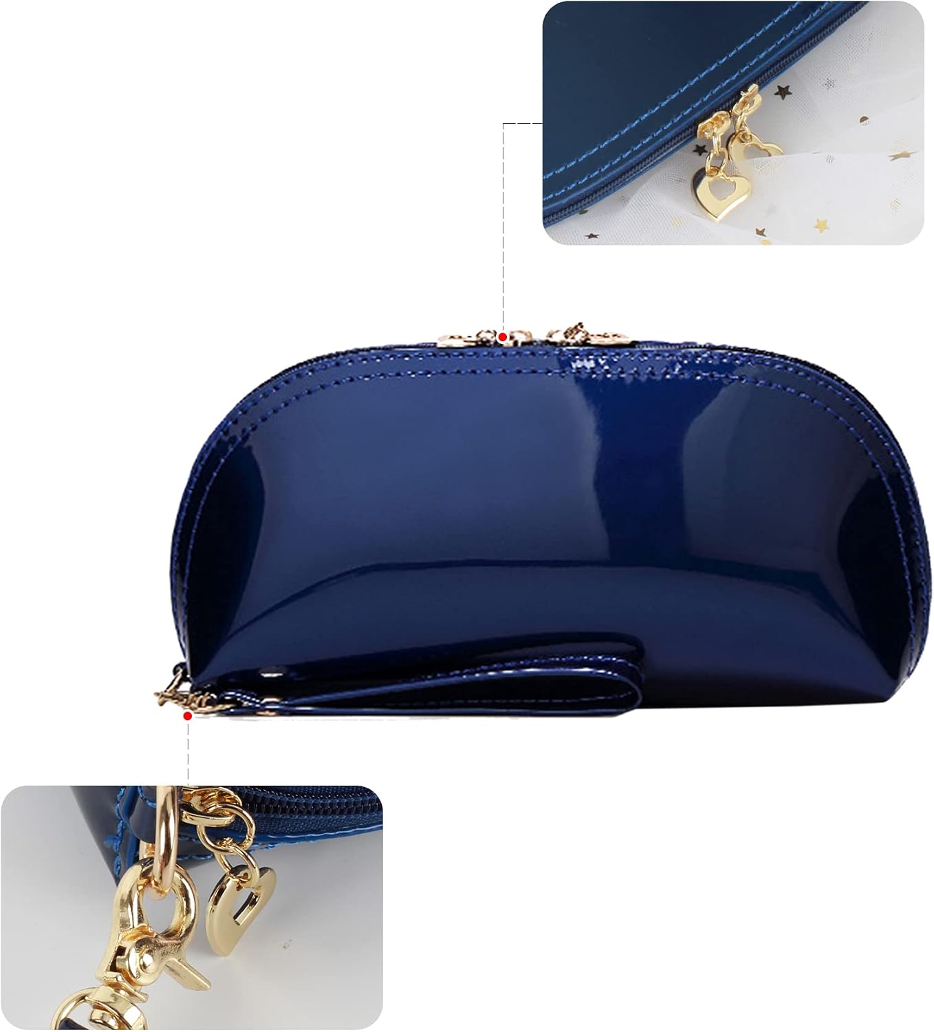 Women Ladies Wallet Zi Around Patent Leather Clutch Wristlet Elegance Coin Purse Card Holder (Blue)