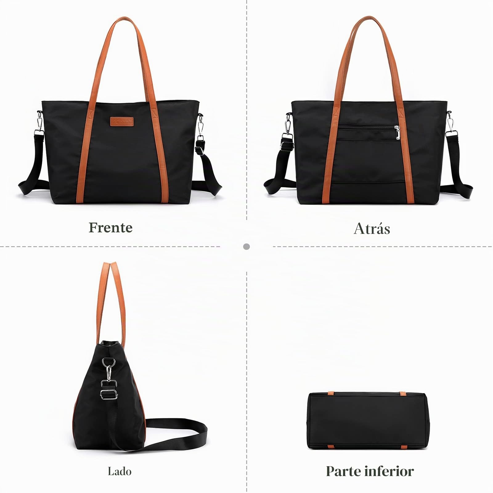 Bolso Totes para Mujer Maletín para Portátil de 15.6 Pulgadas Bolsa de Hombro de Casual Bolsos de Mano Señora Bolsos Bandolera para Viajes Escolares Trabajo Negro