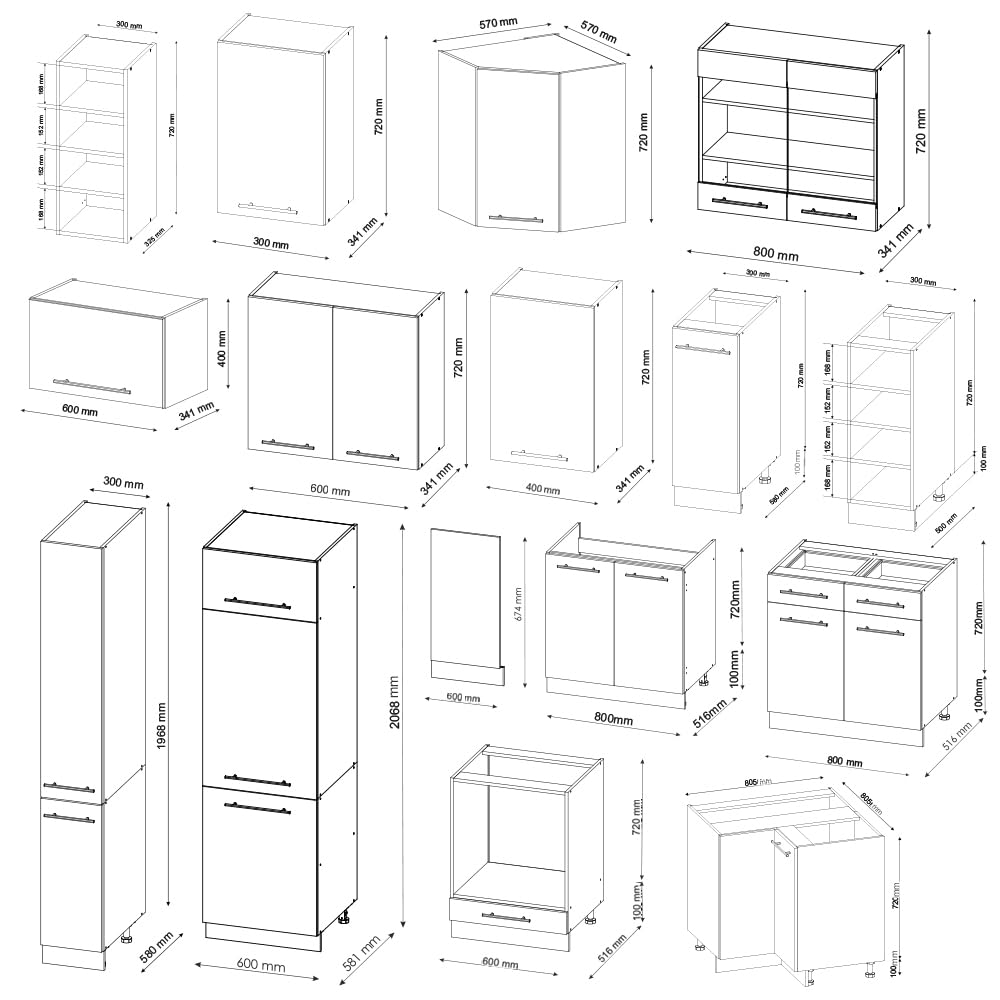 Vicco Cocina esquinera Fame-Line, Oro Power Roble/Antracita, 347 x 46 cm sin encimera, para una planificación Flexible de la Cocina y ampliación Modular