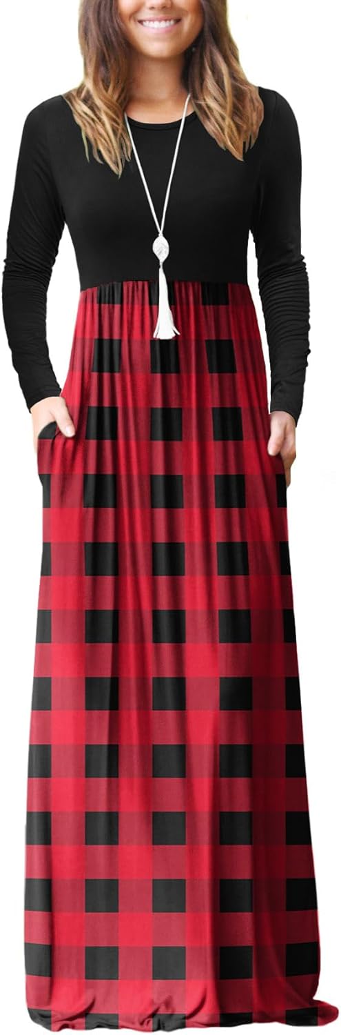 VIISHOW Women's Long Sleeve Loose Plain Maxi Dresses Casual Long Dresses with Pockets