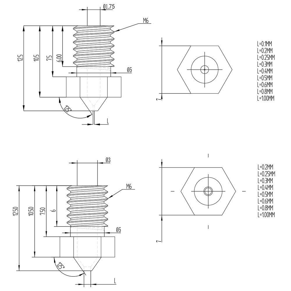 Druckerteile 3D Düse 1,75/3,0mm Messing/Edelstahl Düsenkit M6 Gewinde V5 V6 J-Kopf MK8 Extruder mit exquisitem Gehäuse für 3D Drucker Ersatzteile (Größe : Typ 3) (Size : Type 1)
