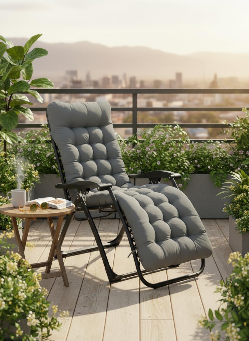 Liegenauflage, Auflage Gartenliege 170x53x7 cm, Auflagen für Deckchair, Polsterauflage für Sonnenliege, Auflage Polster für Gartenmöbel mit Einstellband (Dark Grey)