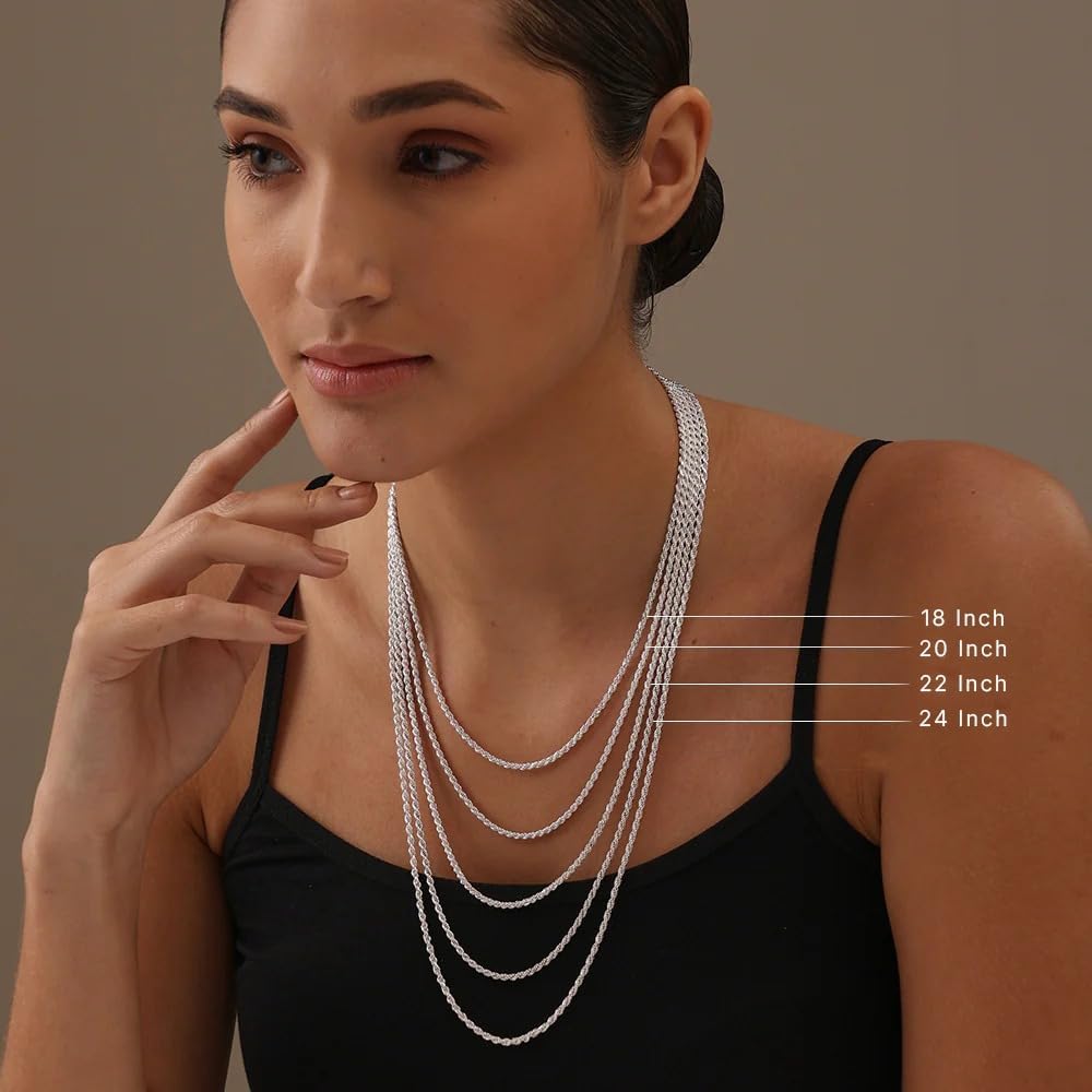 Italian 925 Sterling Silver Rope Chain Necklace for Men & Women Radiant Diamond Cut with Lobster Claw Clasp 925 Silver Jewelry Gifts (2.0mm, 2.5mm, 3mm) - Image 4