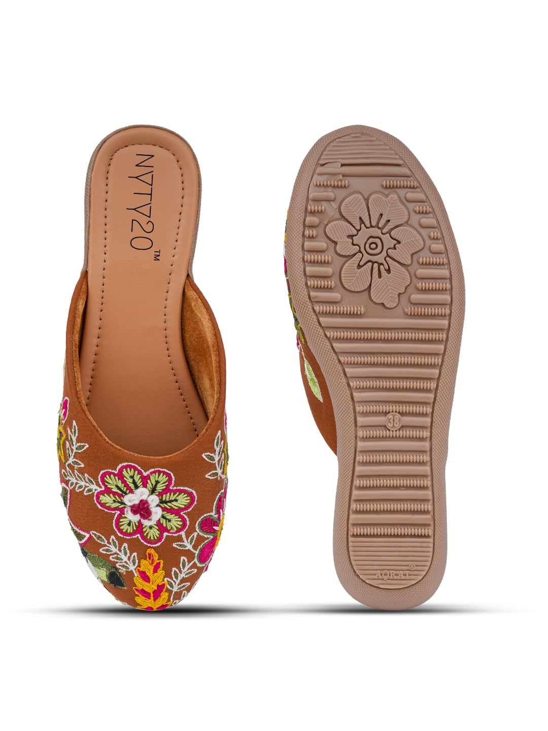 Women’s Traditional Brown Jutti – Handcrafted Slip-On Flats with Colorful Floral Embroidery & Comfort Cushion Sole-image-10