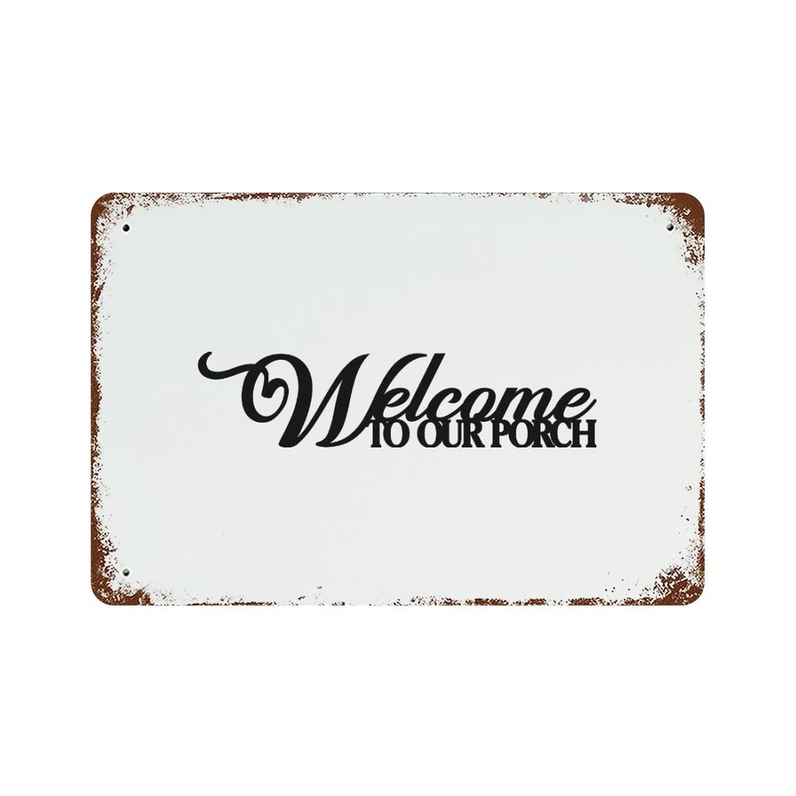 Panneau vintage Welcome to Our Porch de 30x45 cm en métal pour déco