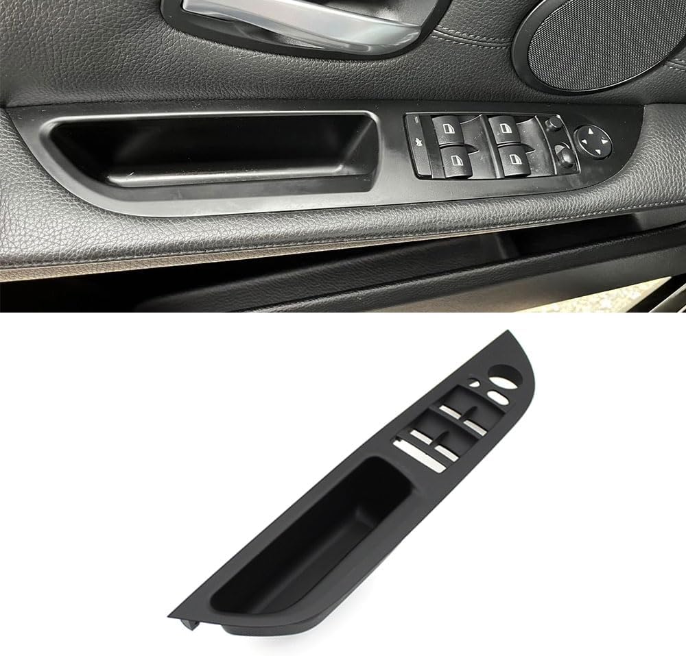 Compatible with BMW 5 Series E60 E61, Front Right Door Handle Assembly Interior Passenger Side Leather Door Pull Handle Complete Trim Replacement 2006 2007 2008 2009 2010 (Black)