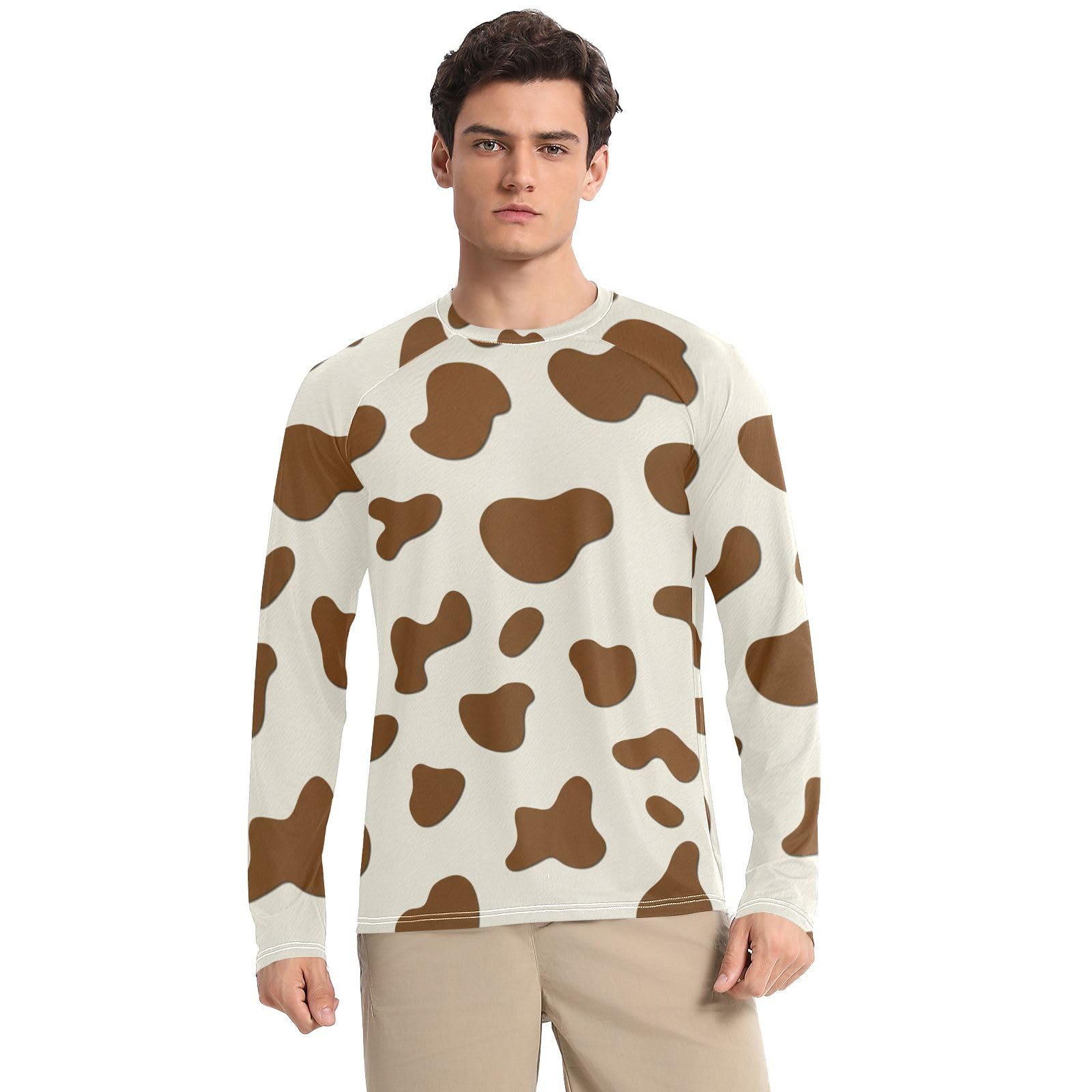 Brown Spots Beige Men's Rash Guard Quick Dry UPF 50+ UV Sun Protection Long Sleeve Fishing Shirts Sun Shirts for Outdoor, Small