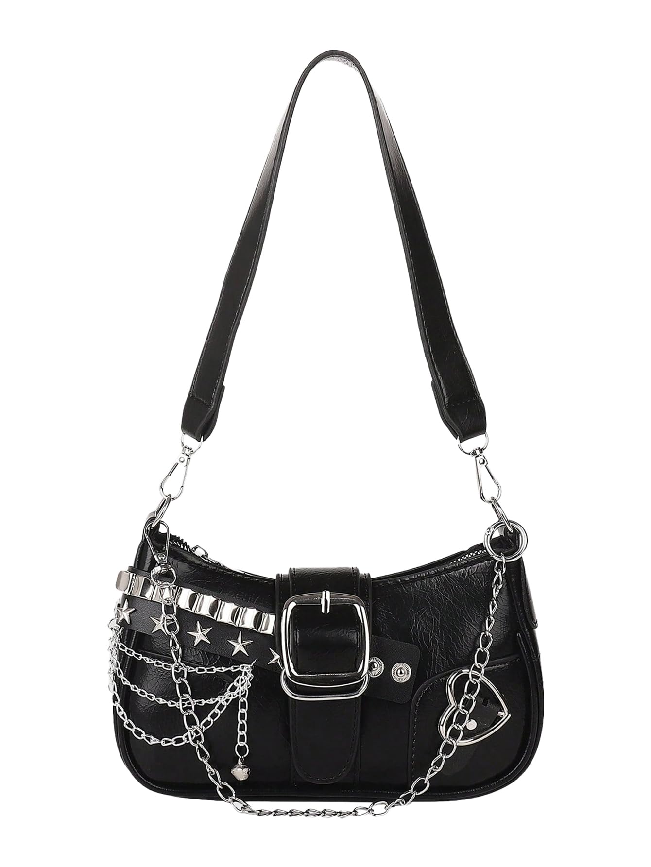 バッグ 2000s Drape leather shoulder bag Verdusa Women's Shoulder Handbags Punk Studded Chain Underarm Bag