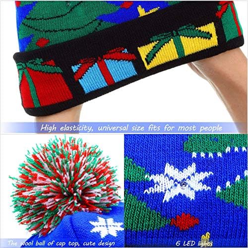 Purezento 2 Pack Christmas Hat, LED Christmas Cap, Light-Up Knitted Hat for Christmas party,Holiday Party Favors with Kids & Adults, 24×20cm