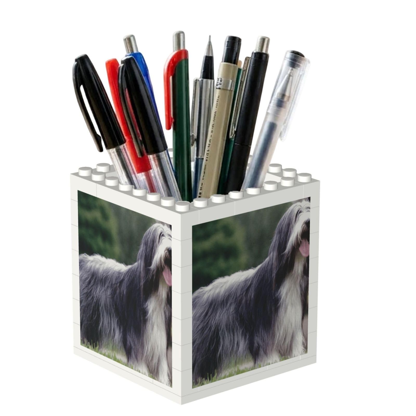 Poadnly Bearded Collie Beardie Curly Gray Dogs Pets, Pen Pot Pencil Holder for Office Home School, Compact Desk Organiser for Office Stationery