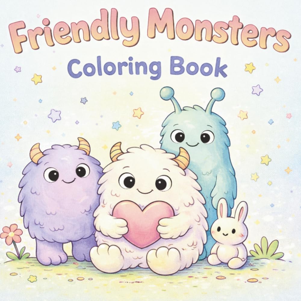 Friendly Monsters Coloring Book for Kids Ages 4–8: Kind and Happy Moments to Color | Gentle, Positive and Cozy Monster Scenes for Kids